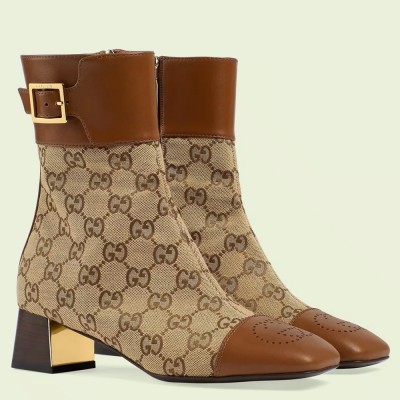 Gucci Ankle Boots in Beige GG Supreme with Leather GGSS24001