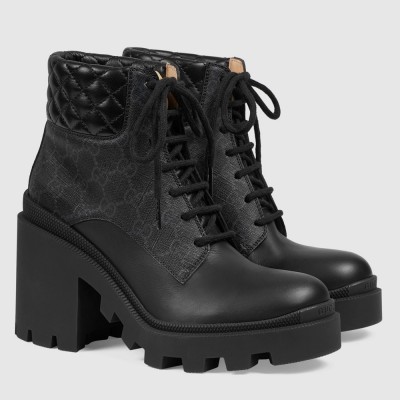 Gucci Ankle Boots in Black GG Supreme with Black Leather GGSS24003