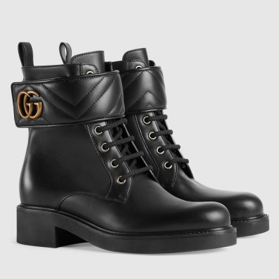 Gucci Ankle Boots in Black Leather with Double G GGSS24005