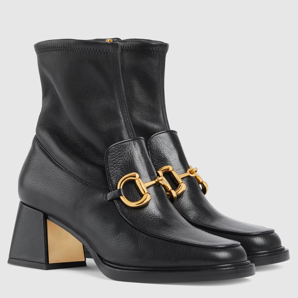 Gucci Ankle Boots in Black Leather with Horsebit GGSS24006