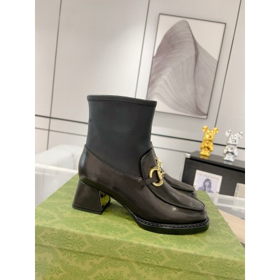 Gucci Ankle Boots in Black Leather with Horsebit GGSS24006