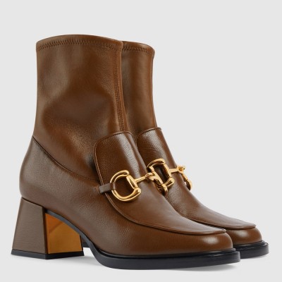 Gucci Ankle Boots in Brown Leather with Horsebit GGSS24007