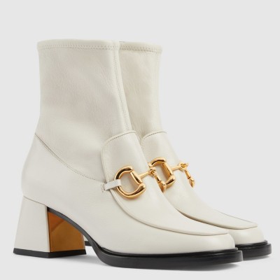 Gucci Ankle Boots in White Leather with Horsebit GGSS24009