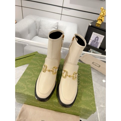 Gucci Ankle Boots in White Leather with Horsebit GGSS24009