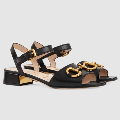 Gucci Ankle Strap Sandals in Black Leather with Horsebit GGSS24168