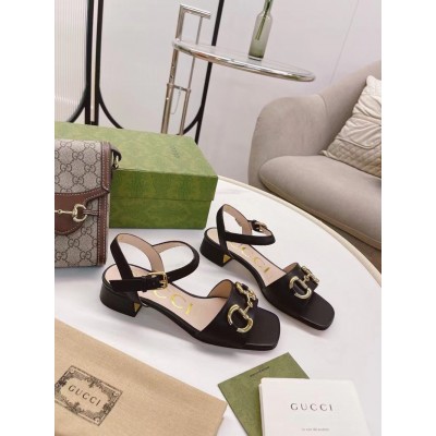 Gucci Ankle Strap Sandals in Black Leather with Horsebit GGSS24168