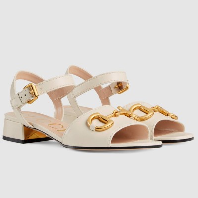 Gucci Ankle Strap Sandals in White Leather with Horsebit GGSS24169