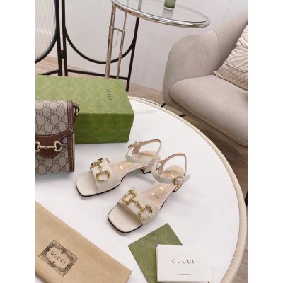 Gucci Ankle Strap Sandals in White Leather with Horsebit GGSS24169