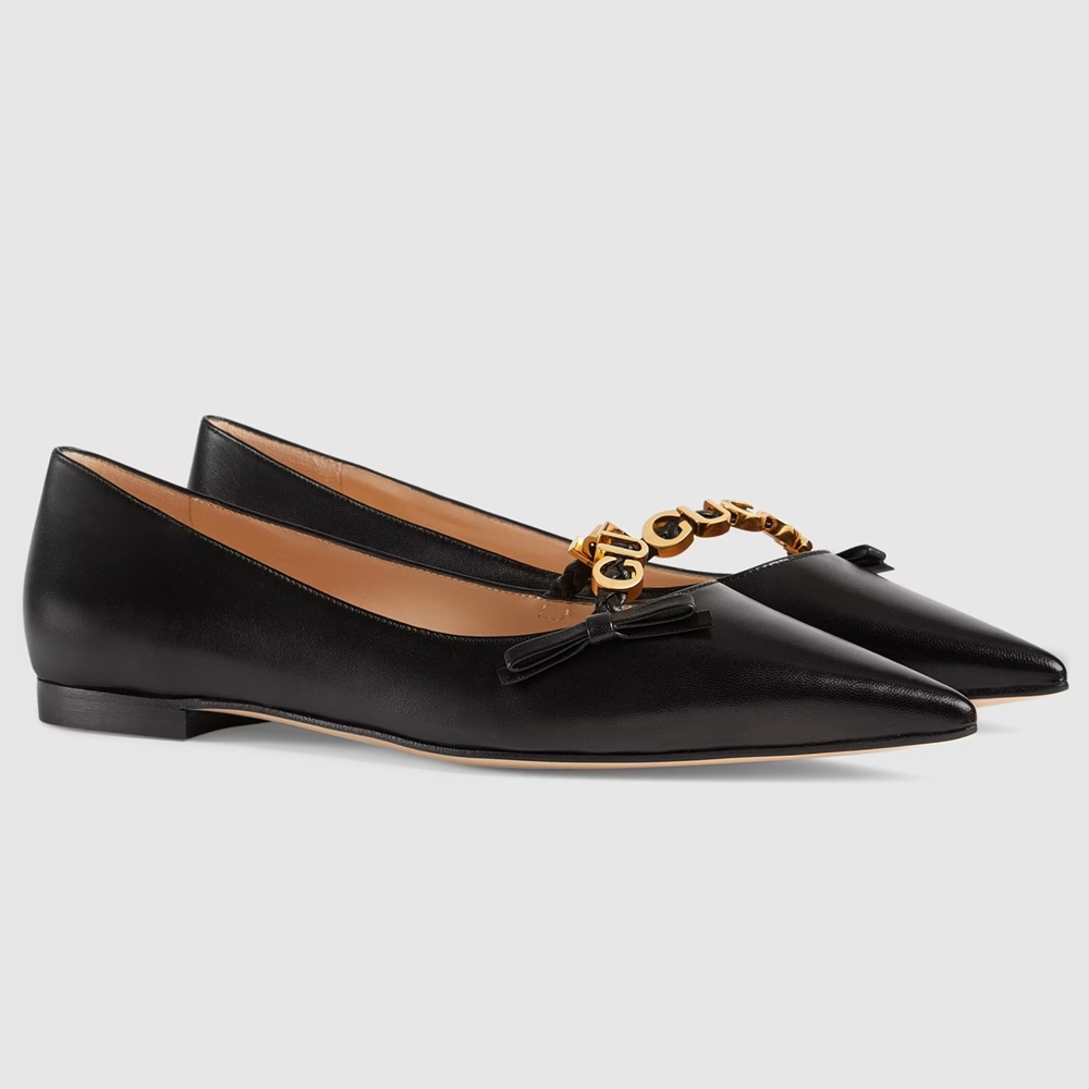 Gucci Ballet Flats in Black Leather with GUCCI Metal GGSS24039