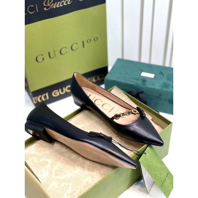 Gucci Ballet Flats in Black Leather with GUCCI Metal GGSS24039