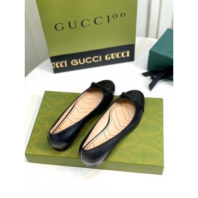 Gucci Ballet Flats in Black Leather with Stitched Interlocking G GGSS24041