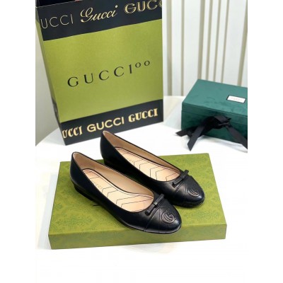 Gucci Ballet Flats in Black Leather with Stitched Interlocking G GGSS24041