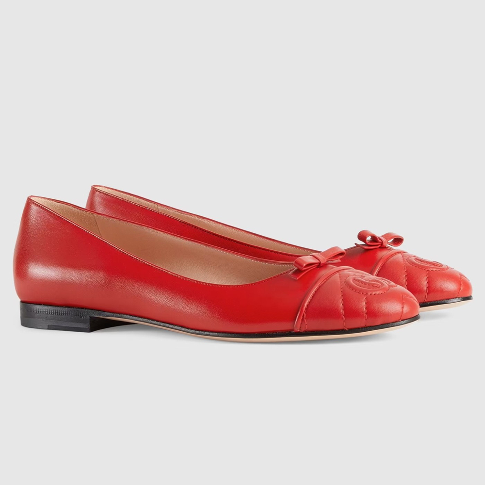 Gucci Ballet Flats in Red Leather with Stitched Interlocking G GGSS24045