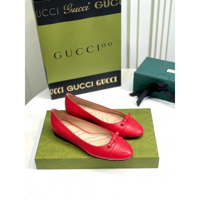 Gucci Ballet Flats in Red Leather with Stitched Interlocking G GGSS24045