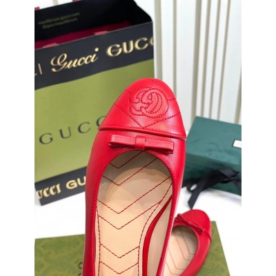 Gucci Ballet Flats in Red Leather with Stitched Interlocking G GGSS24045