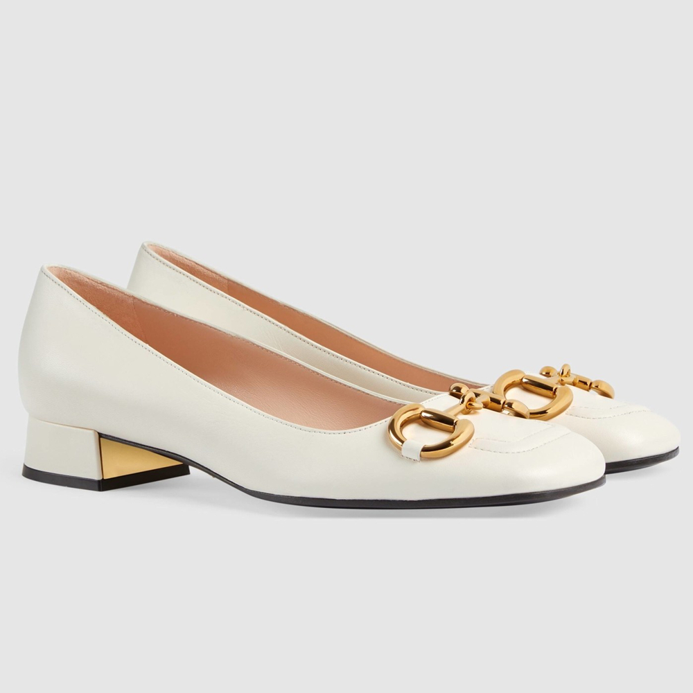 Gucci Ballet Flats in White Leather with Horsebit GGSS24046