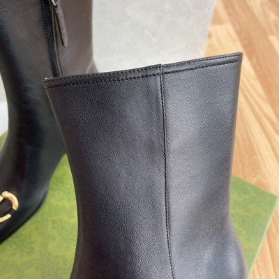 Gucci Black Leather 55MM Ankle Boots with Horsebit GGSS24011