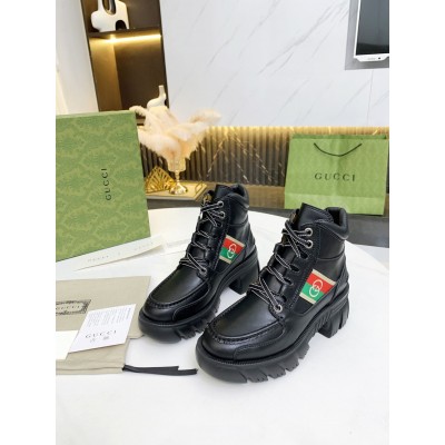 Gucci Black Leather Ankle Boots With Interlocking G GGSS24012