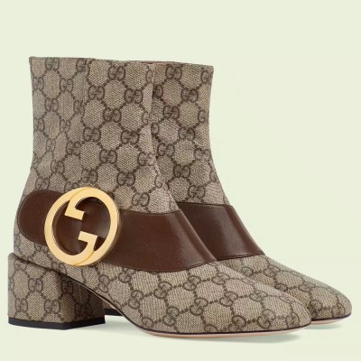 Gucci Blondie Ankle Boots in Beige GG Supreme Canvas GGSS24013