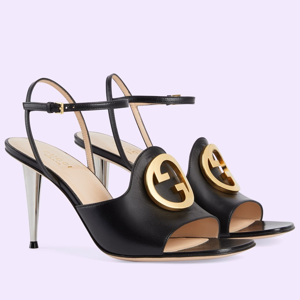 Gucci Blondie Sandals 85mm in Black Leather GGSS24170