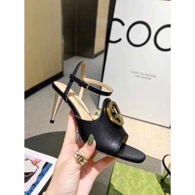 Gucci Blondie Sandals 85mm in Black Leather GGSS24170