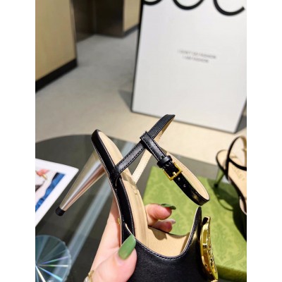 Gucci Blondie Sandals 85mm in Black Leather GGSS24170