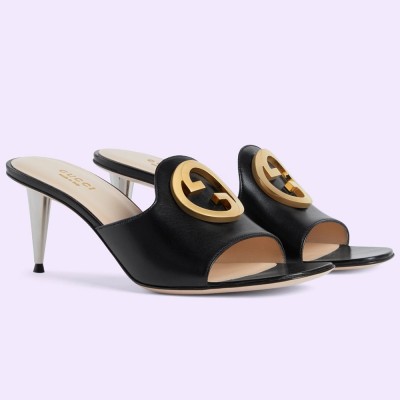 Gucci Blondie Slide Sandals 65mm in Black Leather GGSS24241