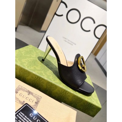 Gucci Blondie Slide Sandals 65mm in Black Leather GGSS24241