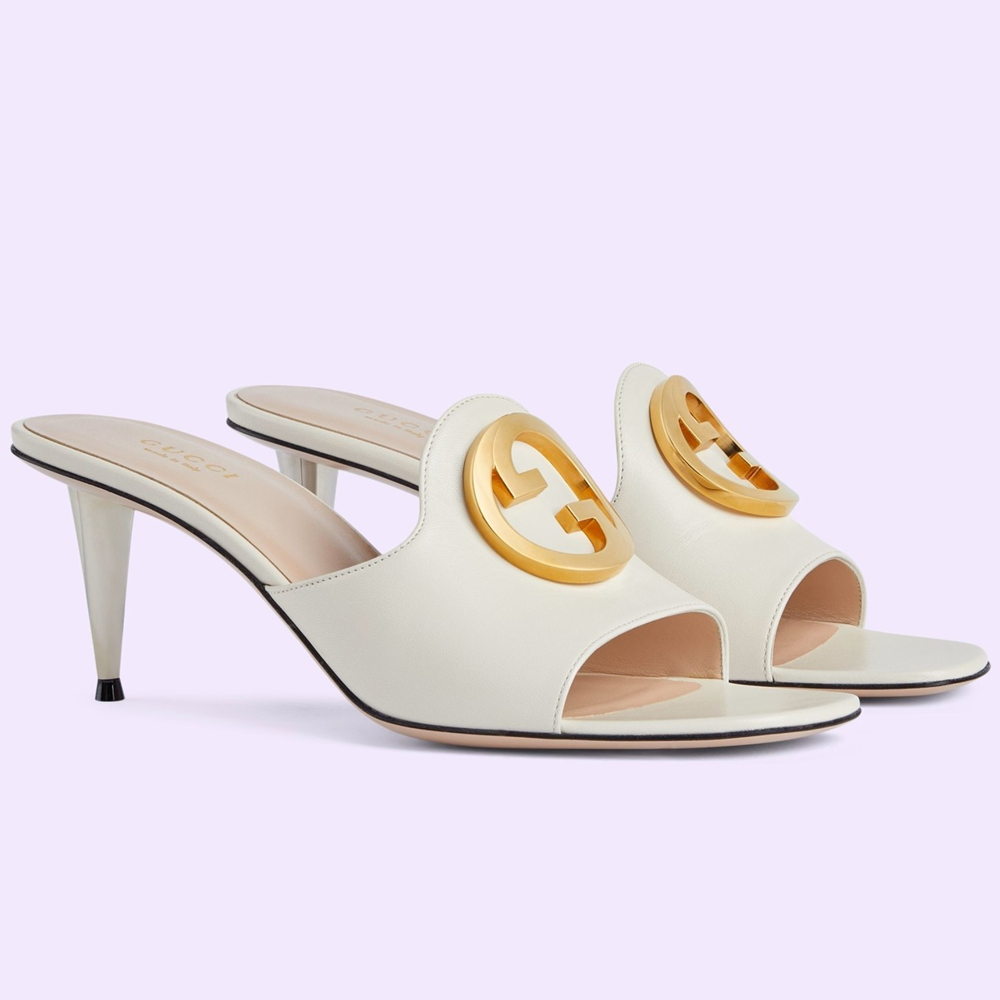 Gucci Blondie Slide Sandals 65mm in White Leather GGSS24242