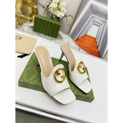 Gucci Blondie Slide Sandals 65mm in White Leather GGSS24242