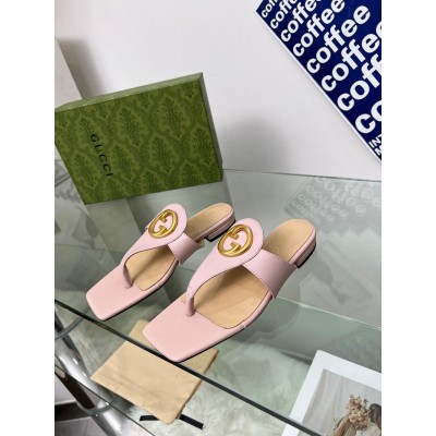 Gucci Blondie Thong Sandals in Pink Leather GGSS24173