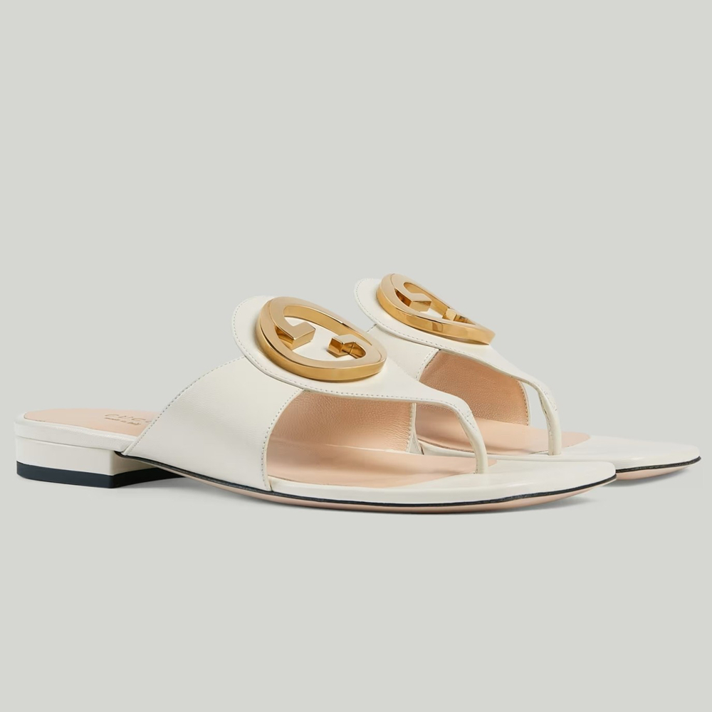 Gucci Blondie Thong Sandals in White Leather GGSS24174