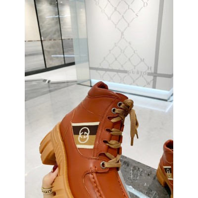 Gucci Brown Leather Ankle Boots With Interlocking G GGSS24015