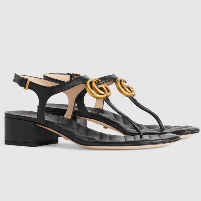 Gucci Double G Sandals in Black Leather GGSS24175