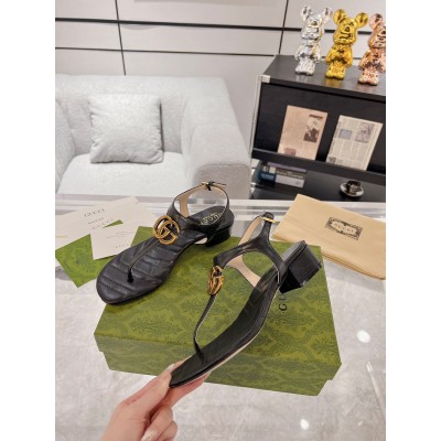 Gucci Double G Sandals in Black Leather GGSS24175