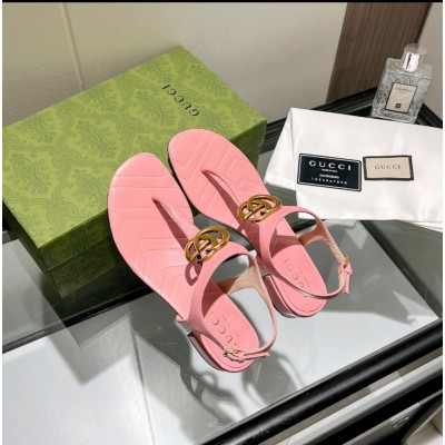 Gucci Double G Sandals in Pink Leather GGSS24176