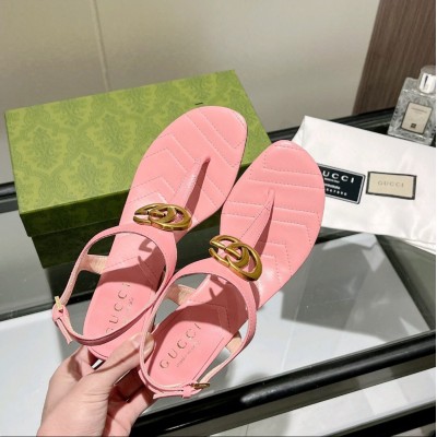 Gucci Double G Sandals in Pink Leather GGSS24176