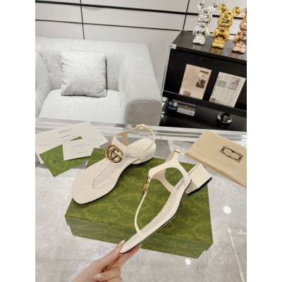 Gucci Double G Sandals in White Leather GGSS24177