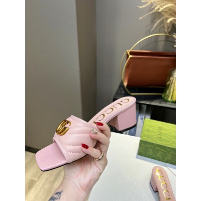 Gucci Double G Slide Sandals 55mm in Pink Matelasse Leather GGSS24244