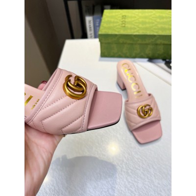 Gucci Double G Slide Sandals 55mm in Pink Matelasse Leather GGSS24244