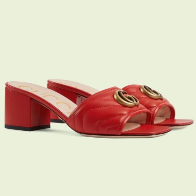 Gucci Double G Slide Sandals 55mm in Red Matelasse Leather GGSS24245