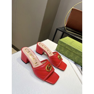 Gucci Double G Slide Sandals 55mm in Red Matelasse Leather GGSS24245