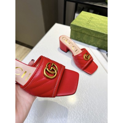 Gucci Double G Slide Sandals 55mm in Red Matelasse Leather GGSS24245