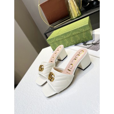 Gucci Double G Slide Sandals 55mm in White Matelasse Leather GGSS24246