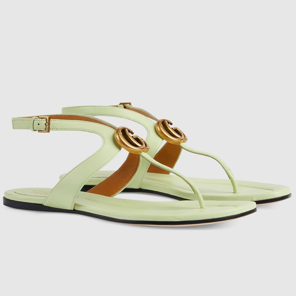 Gucci Double G Thong Sandals in Light Green Leather GGSS24180