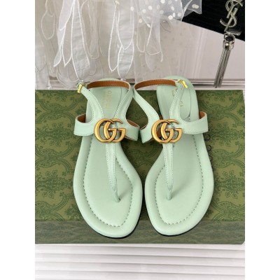 Gucci Double G Thong Sandals in Light Green Leather GGSS24180