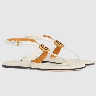 Gucci Double G Thong Sandals in White Leather GGSS24181