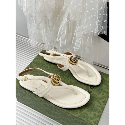 Gucci Double G Thong Sandals in White Leather GGSS24181