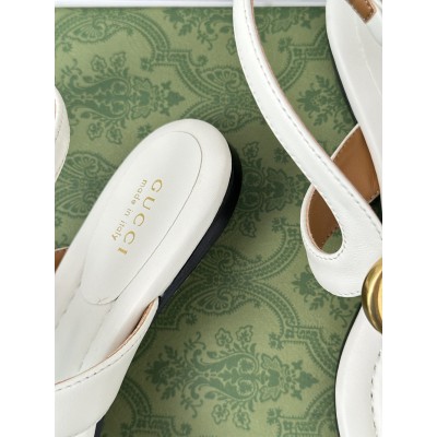 Gucci Double G Thong Sandals in White Leather GGSS24181