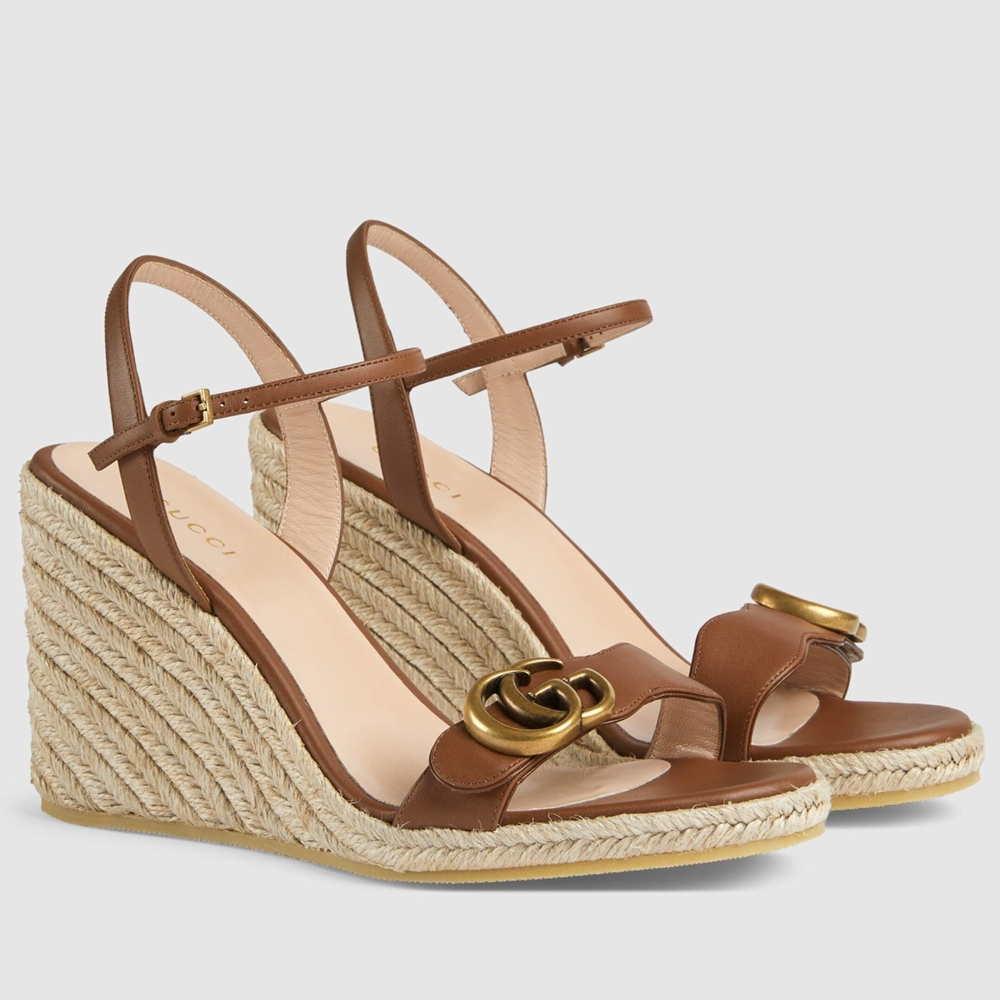 Gucci Espadrille Wedge Sandals In Brown Leather GGSS24034